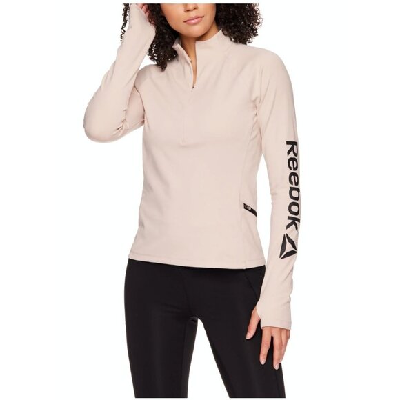 Reebok Womens Long Sleeve Pullover Top G Beige Reebok Logo Athletic Apparel - Picture 1 of 6
